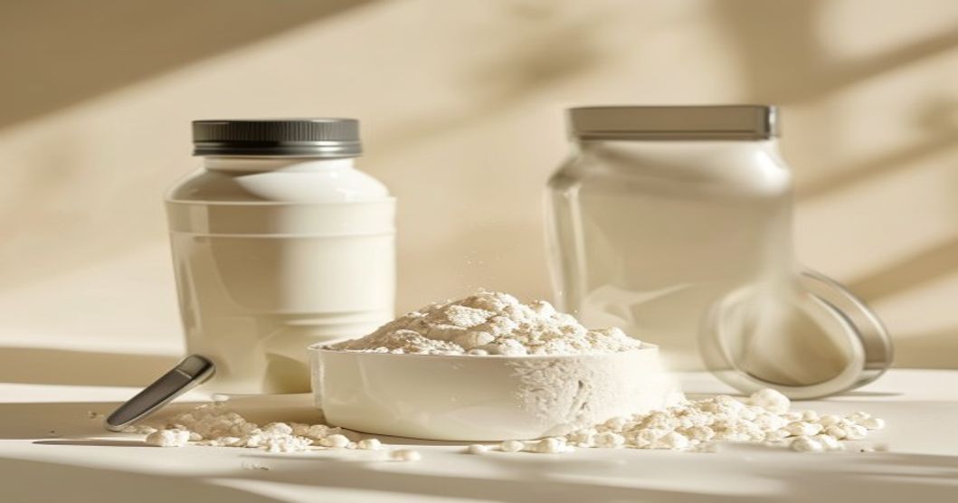Plusieurs pots de whey protéine alignés pour comparaison
